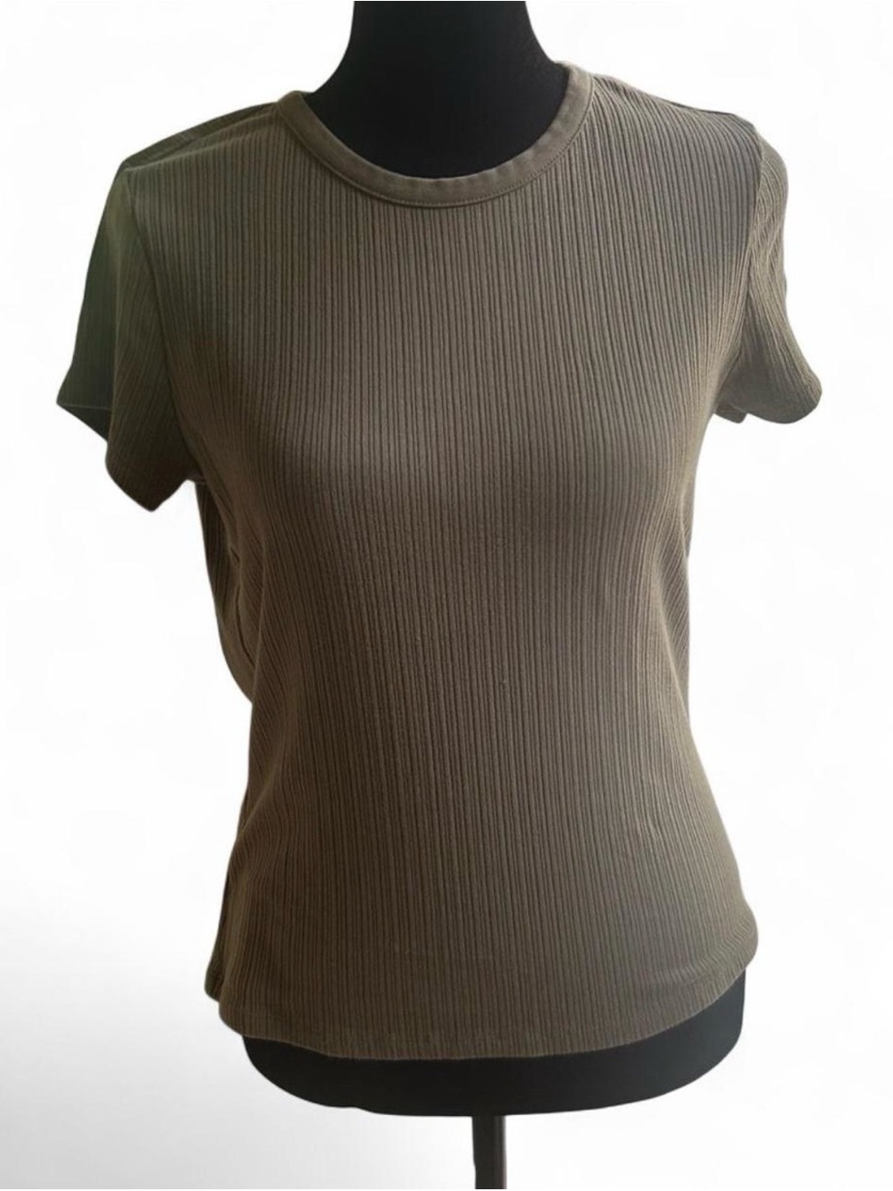 Banana Republic Women's Green Ribbed Knit Crew Neck Stretch T-Shirt, Size M